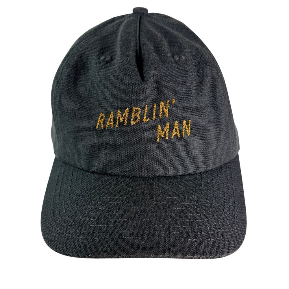 Seager Co Ramblin Man Hemp Snapback Hat Washed Black Yellow Embroidered Cap